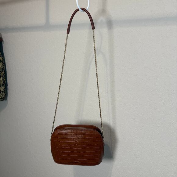 Women's Sezane Victor Brown Croc Print Leather Bag with Brass Leather Strap NEW - Picture 10 of 12